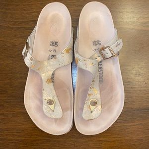 Birkenstock Gizeh Vintage Metallic Rose Copper Suede size 40 soft footbed